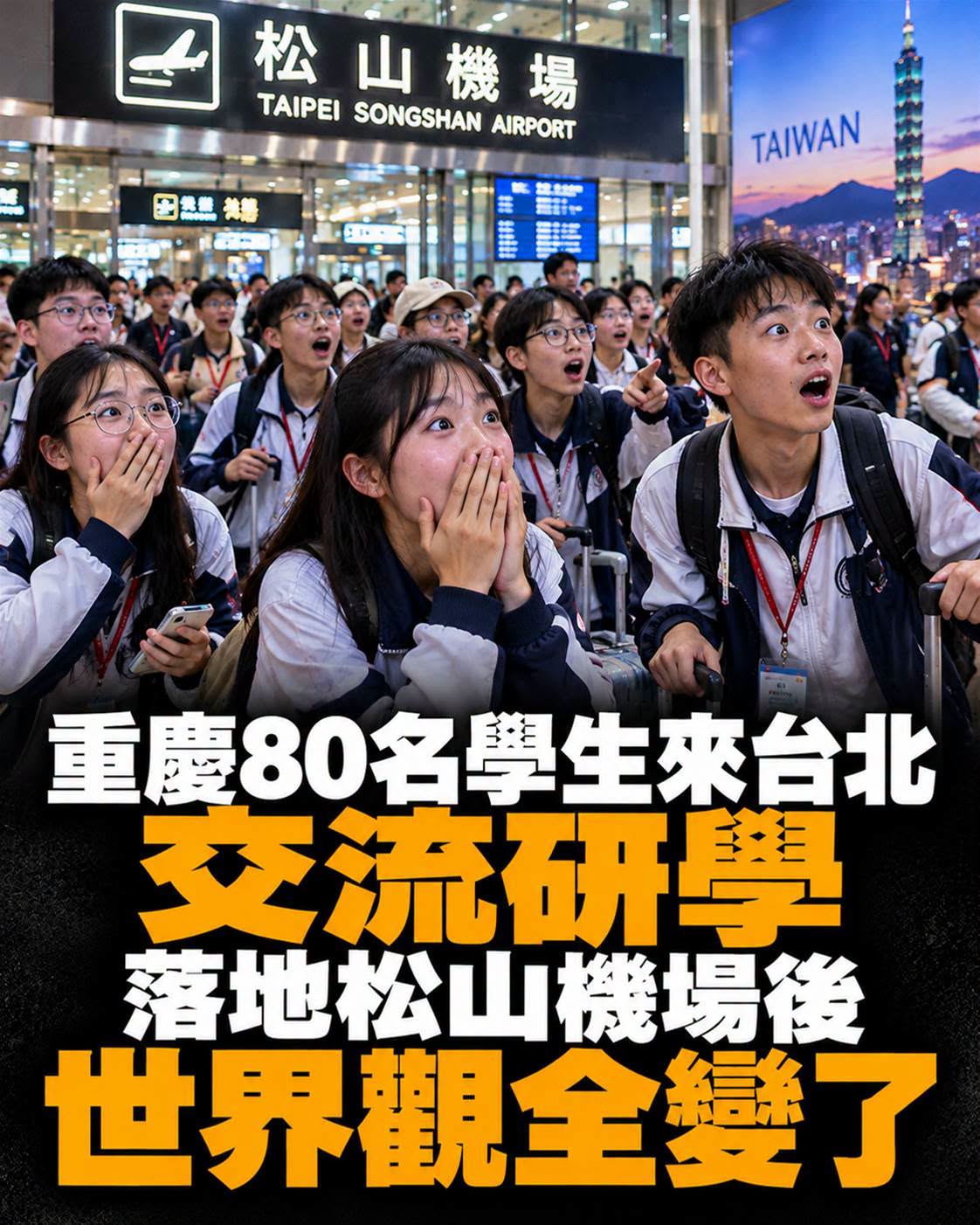 重慶80名學生初抵台北，嫌機場小、房子舊，幾天後他們卻記住了這一幕