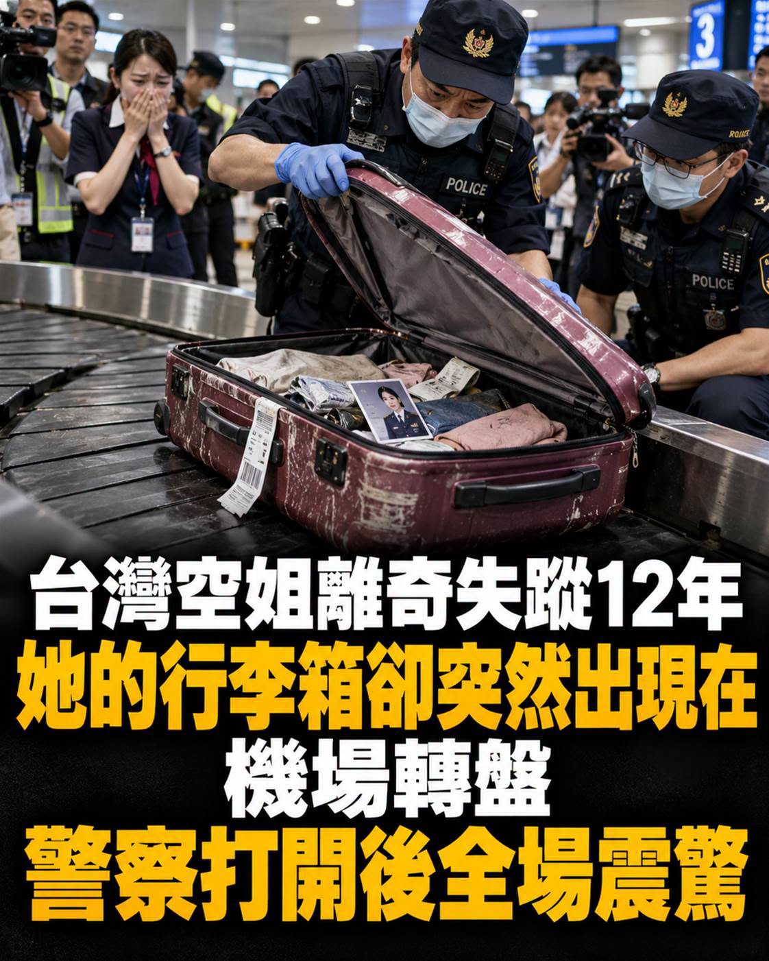台灣空姐離奇失蹤12年，她的行李箱卻突然出現在機場轉盤，警察打開後全場震驚