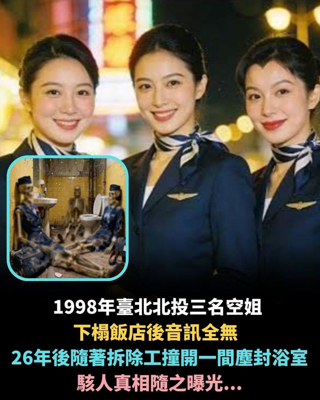 1998年臺北北投三名空姐下榻飯店後音訊全無⋯26年後,隨著拆除工班撞開一間塵封浴室,駭人真相隨之曝光...