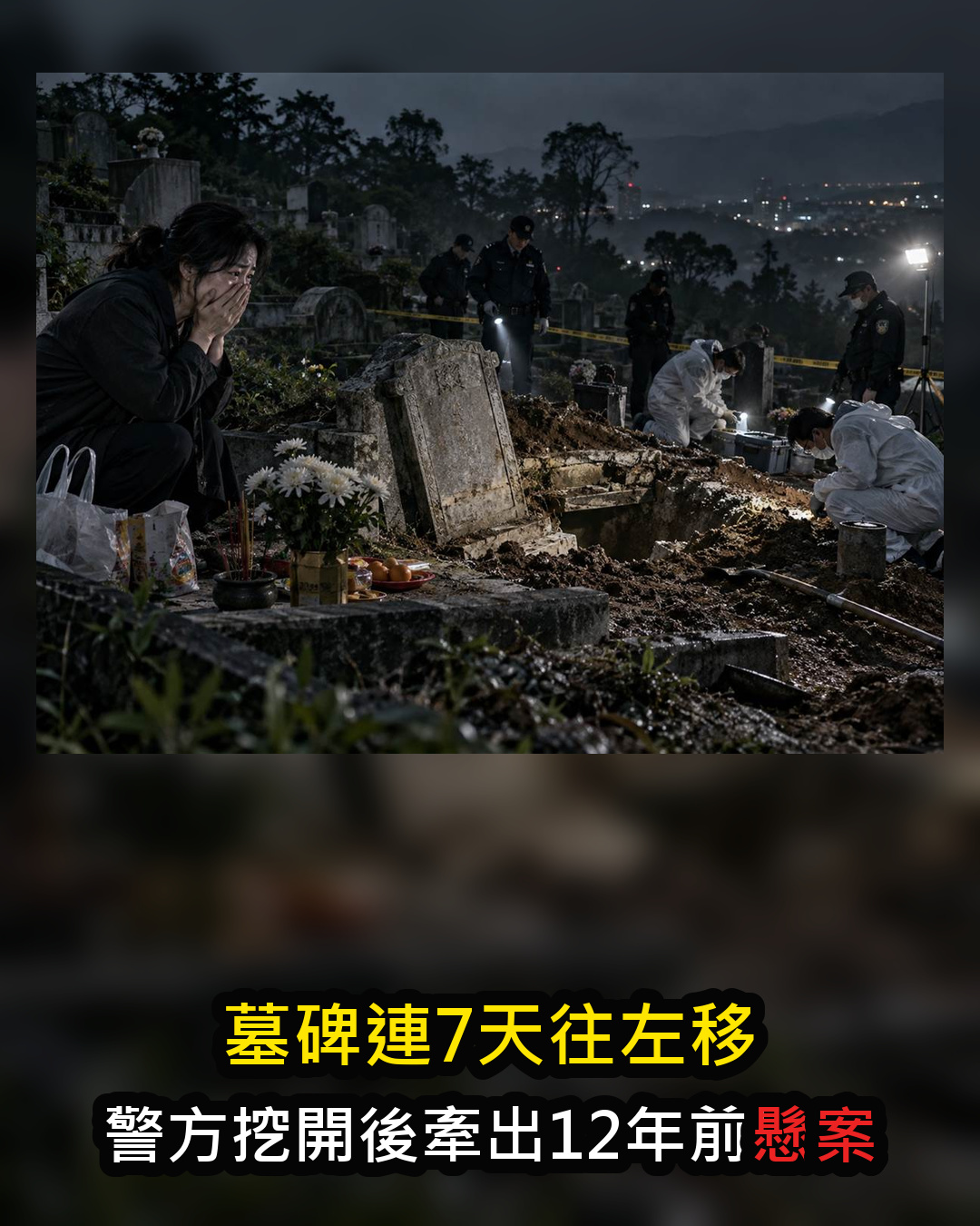 高雄42歲女兒掃墓,父親墓碑連7天往左移,警方挖開後牽出12年前失蹤案