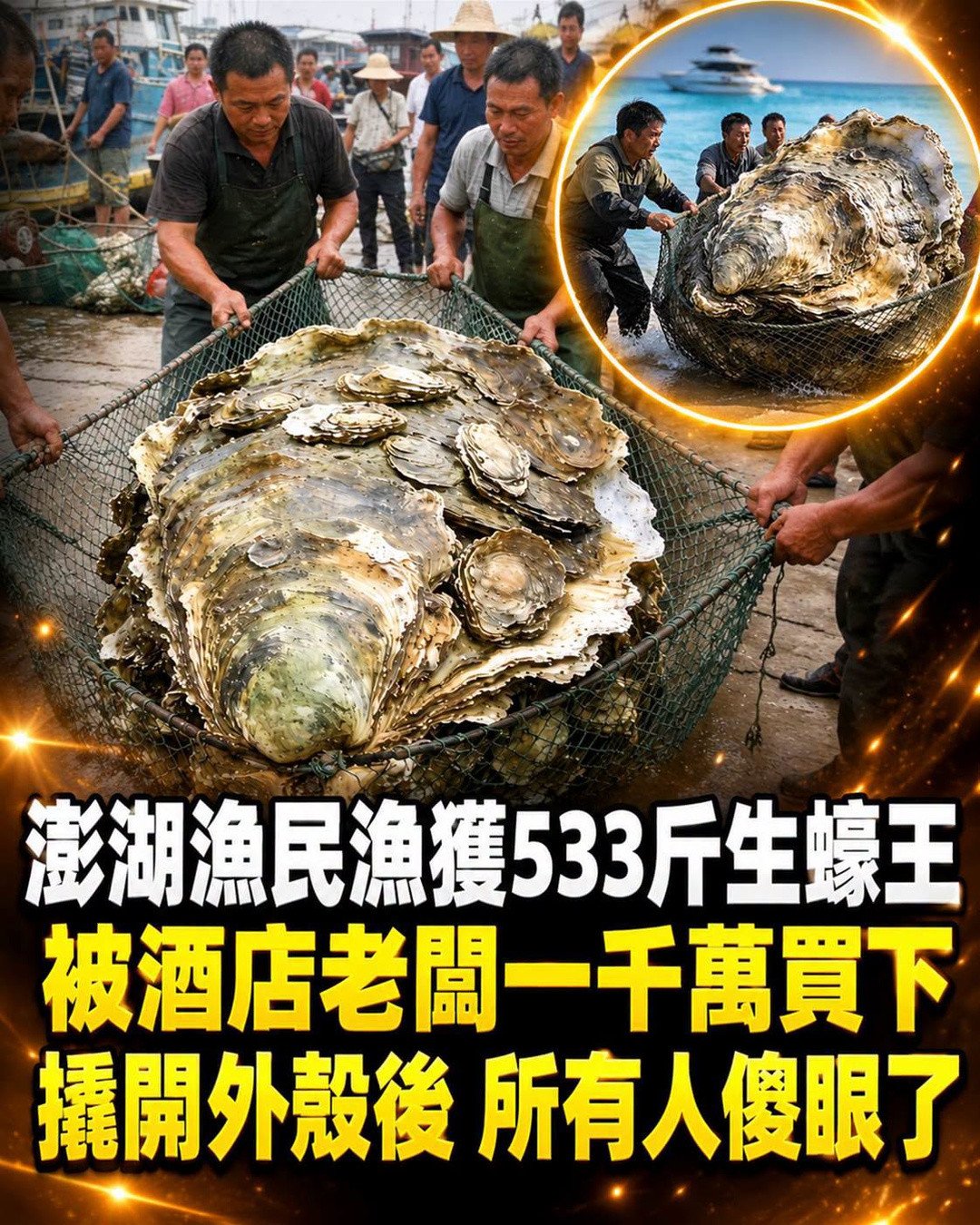 澎湖63歲漁民冒險撈出533臺斤生蠔，1500萬元成交後開殼全場沉默