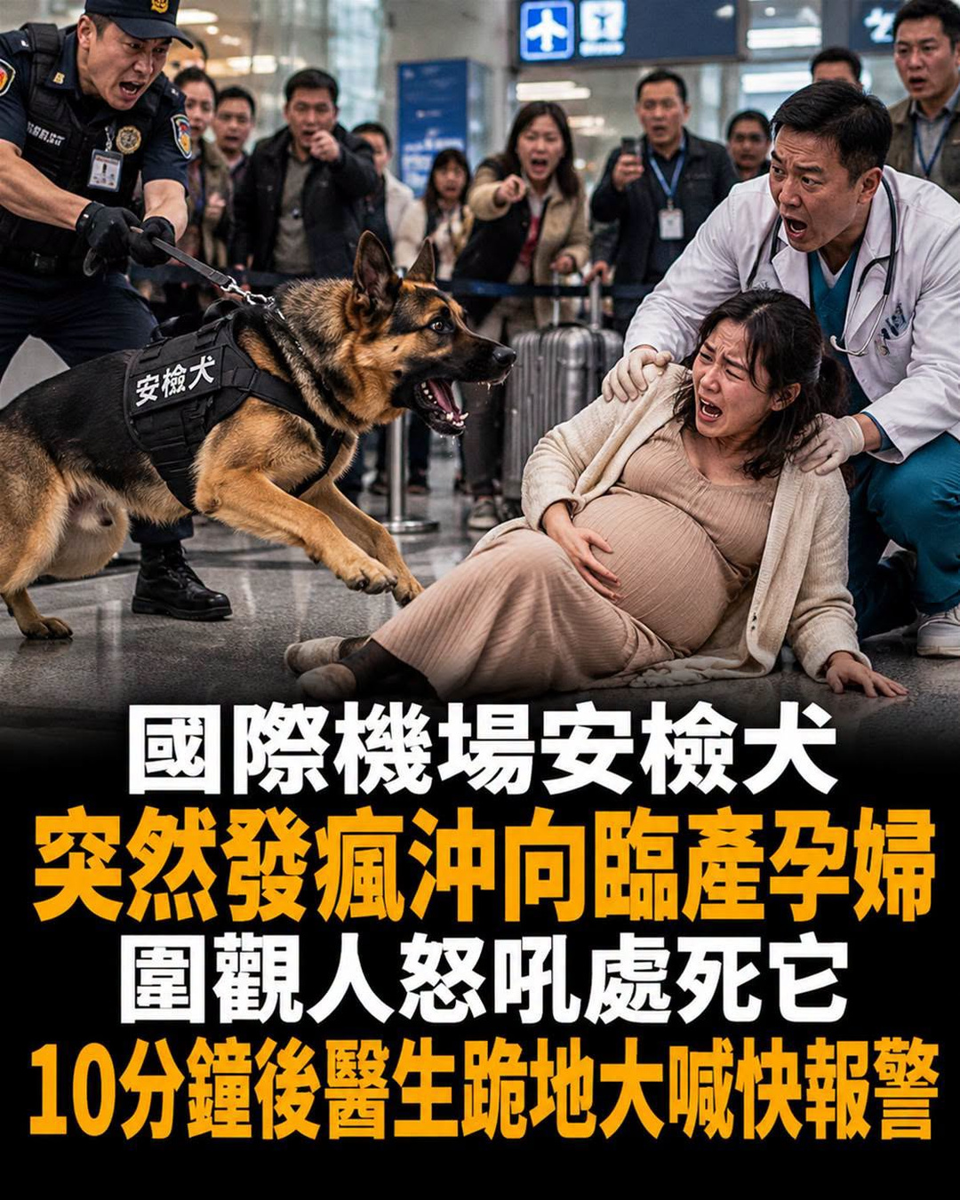 機場安檢犬突然衝向34週孕婦，醫療影像出現異常後現場緊急封鎖