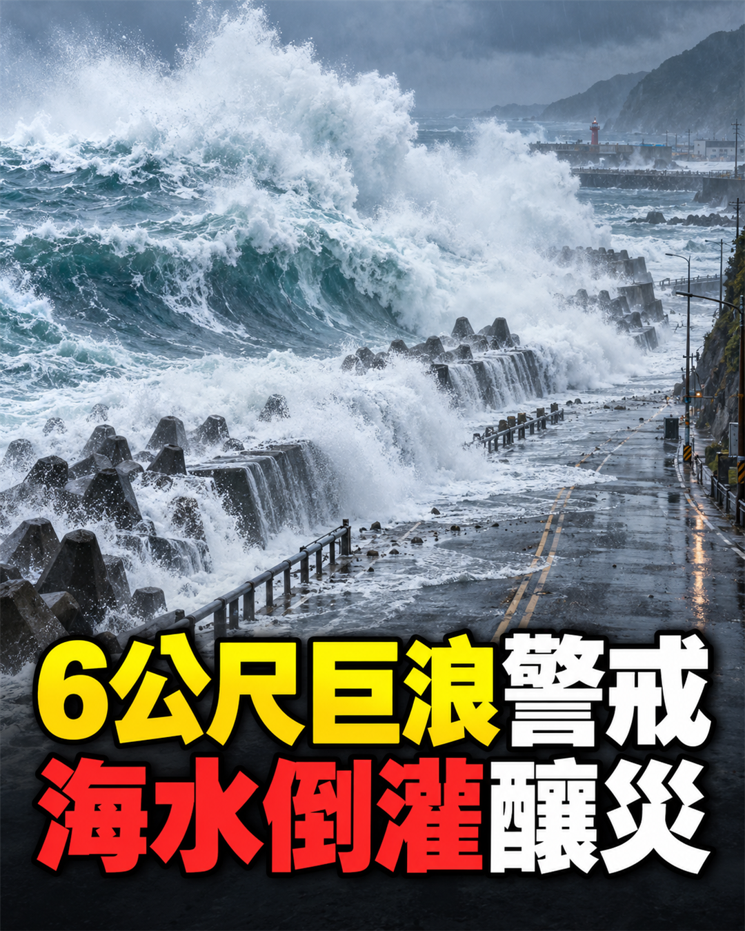 薔琵颱風6公尺巨浪警戒與海水倒灌災情示意封面