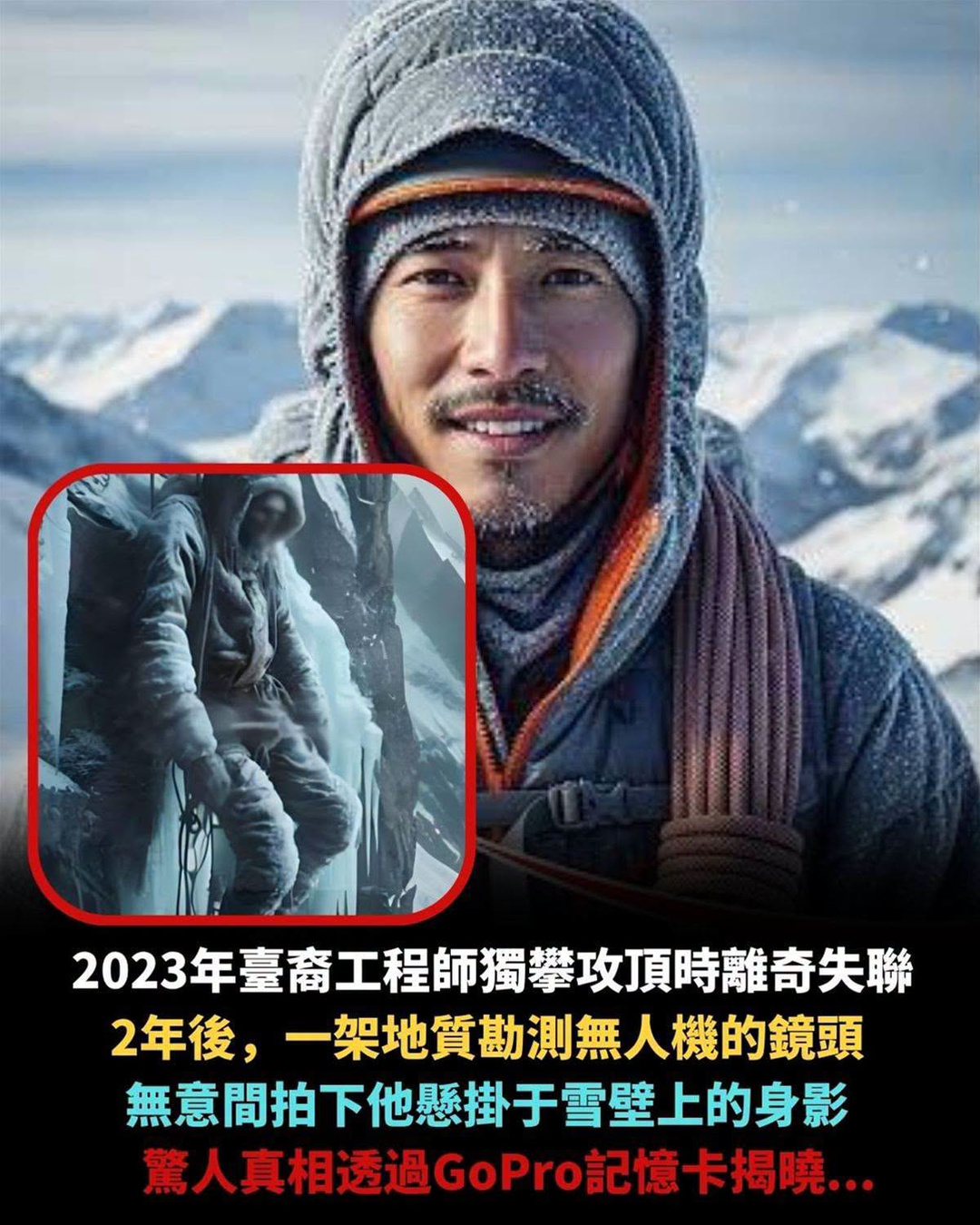 台灣工程師攀雷尼爾雪山失聯2年,無人機拍到雪壁身影,GoPro裡一句話讓家人追查真相